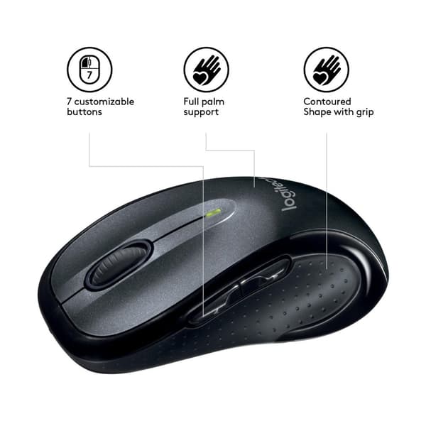 Logitech M510 - mus - högerhänt - laser - 5 knappar - trådlös - 2,4 GHz - trådlös mottagare (USB) - svart