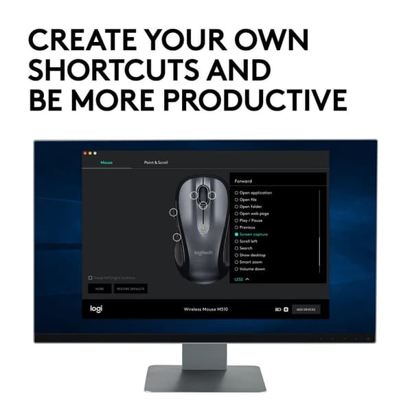 Logitech M510 - mus - högerhänt - laser - 5 knappar - trådlös - 2,4 GHz - trådlös mottagare (USB) - svart
