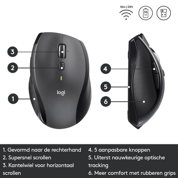 Logitech M705 - Langaton Marathon Mouse - harmaa / musta