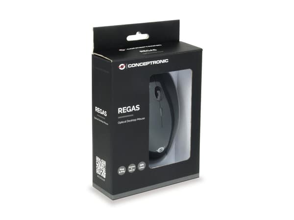 Conceptronic REGAS E4 - Mus - höger- och vänsterhänt - optisk - 4 knappar - trådbunden - USB - svart (REGAS01B)