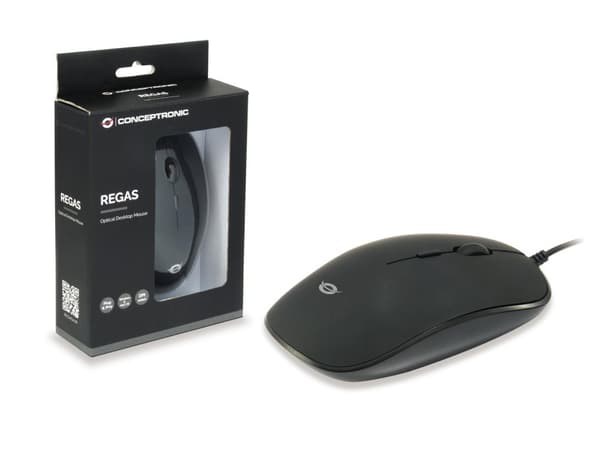Conceptronic REGAS E4 - Mus - höger- och vänsterhänt - optisk - 4 knappar - trådbunden - USB - svart (REGAS01B)