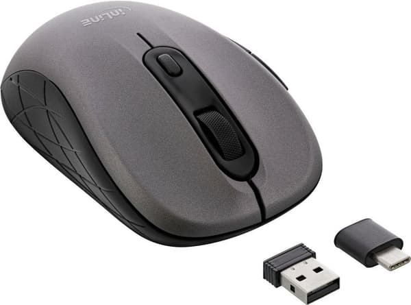 INLINE 3-in-1 - hiiri - optinen - 5 painiketta - langaton - 2,4 GHz, Bluetooth 4.0 - langaton USB / USB-C vastaanotin - harmaa/musta