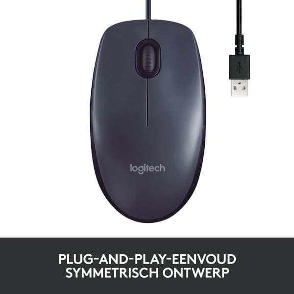 Logitech B100 - Mus - optisk - 3 knapper - kablet - USB - sort (910-003357)