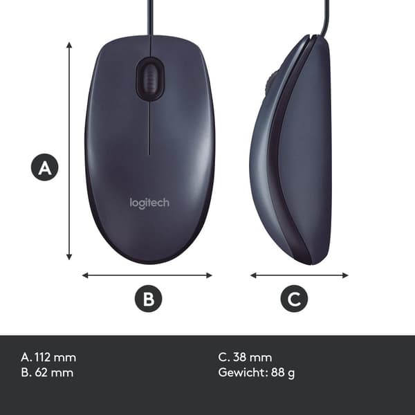 Logitech B100 - Mus - optisk - 3 knapper - kablet - USB - sort (910-003357)