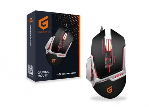 Conceptronic DJEBBEL 8 - mus - ergonomisk - optisk - 8 knappar - trådbunden - USB - svart, silver