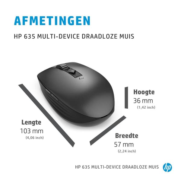 HP 635 Multi-Device Mus Ambidextrous RF trådlös + Bluetooth 1200 DPI