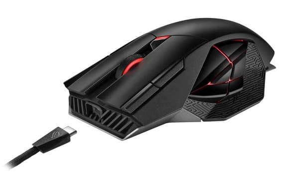ASUS ROG Spatha X - Mus - Högerhänt - optisk - 12 knappar - trådlös, trådbunden - USB, 2,4 GHz - svart