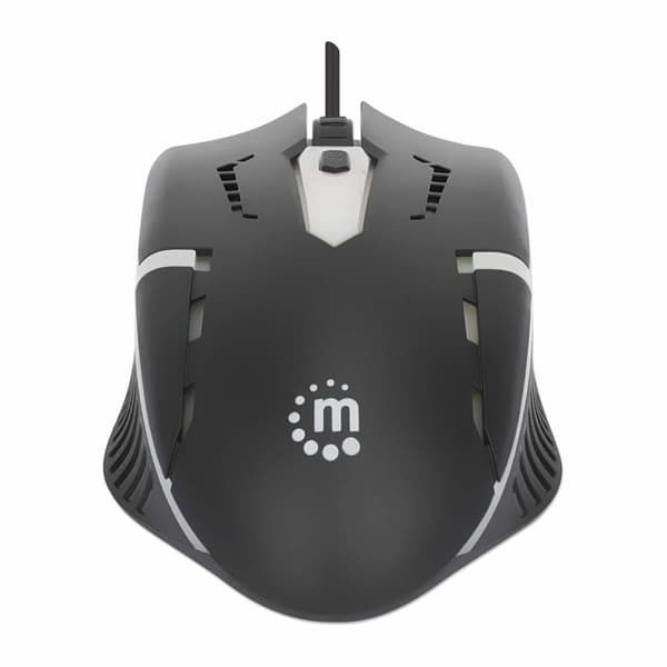 MANHATTAN RGB LED Optisk USB-A gaming mus Kablet fire knapper plus rullehjul 1500 DPI Ambidextrous LED-belysning 1,2 m kabel sort (190206)
