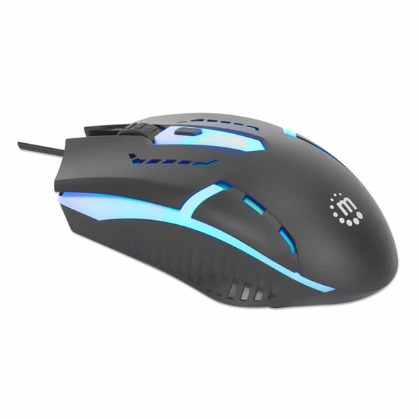 MANHATTAN RGB LED Optisk USB-A gaming mus Kablet fire knapper plus rullehjul 1500 DPI Ambidextrous LED-belysning 1,2 m kabel sort (190206)
