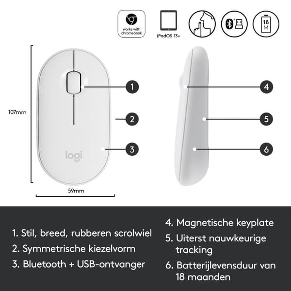 Logitech Pebble M350 - Langaton Bluetooth-hiiri - Valkoinen