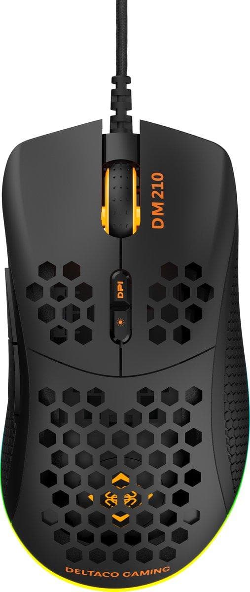DELTACO GAMING GAM-108 Ultrakevyt pelihiiri - 7 painiketta - 6400 DPI - Kumitetut sivukahvat - RGB/musta