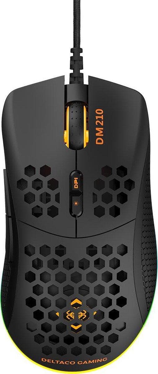 DELTACO GAMING GAM-108 Ultrakevyt pelihiiri - 7 painiketta - 6400 DPI - Kumitetut sivukahvat - RGB/musta