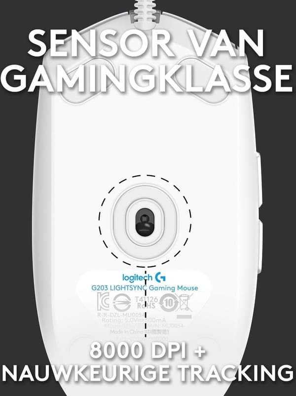 Logitech G203 LIGHTSYNC pelihiiri RGB-valolla - valkoinen