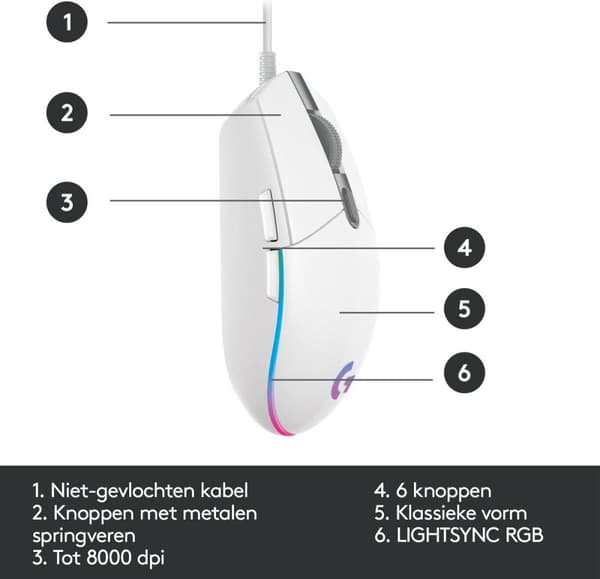 Logitech G203 LIGHTSYNC pelihiiri RGB-valolla - valkoinen