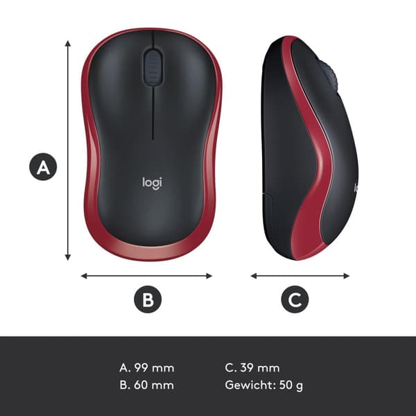Logitech M185 - Trådløs mus - Sort med rød kant