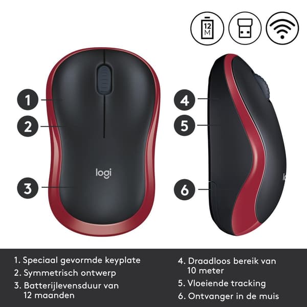 Logitech M185 - Trådløs mus - Sort med rød kant