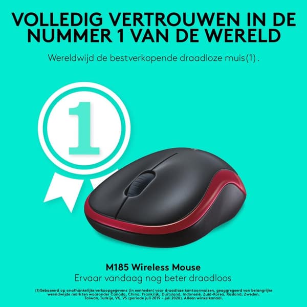 Logitech M185 - Trådløs mus - Sort med rød kant