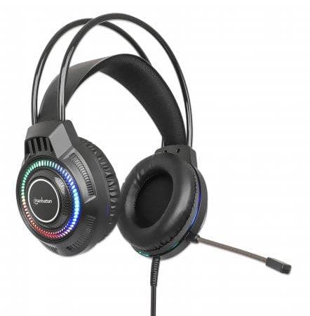 MANHATTAN RGB LED Over-Ear USB Gaming Headset Kabelanslutet, USB-A hane, Circumaural Design, Stereoljud, Justerbar mikrofon, Integrerad volymkontroll,
