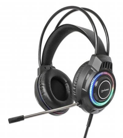 MANHATTAN RGB LED Over-Ear USB Gaming Headset Kabelanslutet, USB-A hane, Circumaural Design, Stereoljud, Justerbar mikrofon, Integrerad volymkontroll,