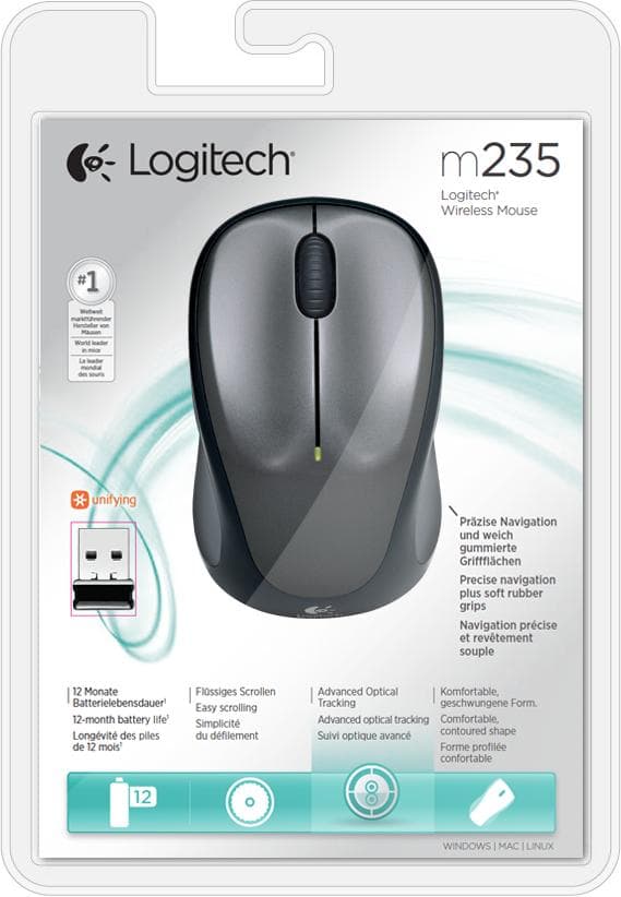 Logitech M235 - Trådlös mus - Grå/svart