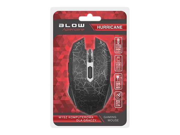 BLOW Adrenaline HURRICANE - Mus - optisk - 6 knappar - kabelansluten - USB - blåsa Svart, Grå