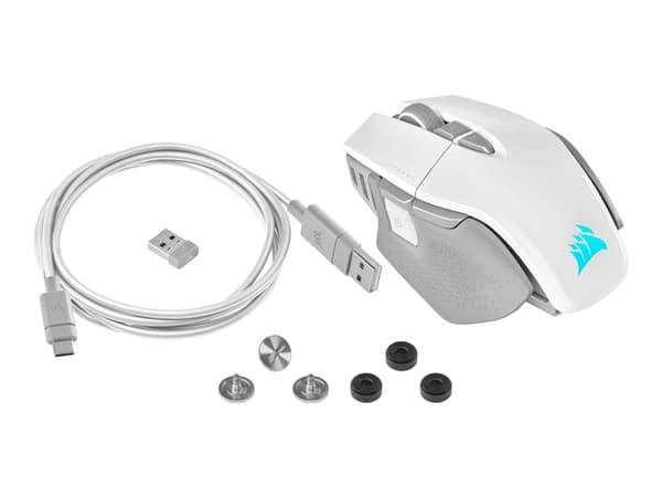 CORSAIR Gaming M65 RGB ULTRA WIRELESS - Mus - optisk - 8 knapper - trådløs, kablet - Bluetooth, 2.4 GHz - USB trådløs mottaker - hvit