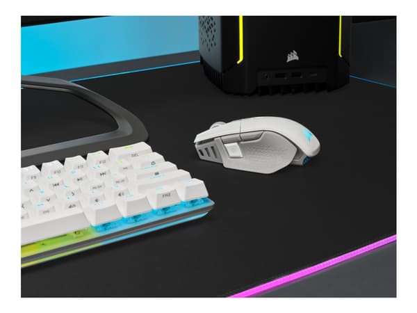 CORSAIR Gaming M65 RGB ULTRA WIRELESS - Mus - optisk - 8 knapper - trådløs, kablet - Bluetooth, 2.4 GHz - USB trådløs mottaker - hvit