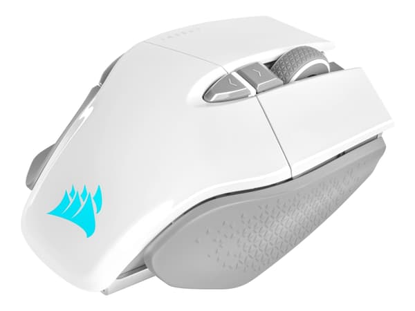 CORSAIR Gaming M65 RGB ULTRA WIRELESS - Mus - optisk - 8 knapper - trådløs, kablet - Bluetooth, 2.4 GHz - USB trådløs mottaker - hvit