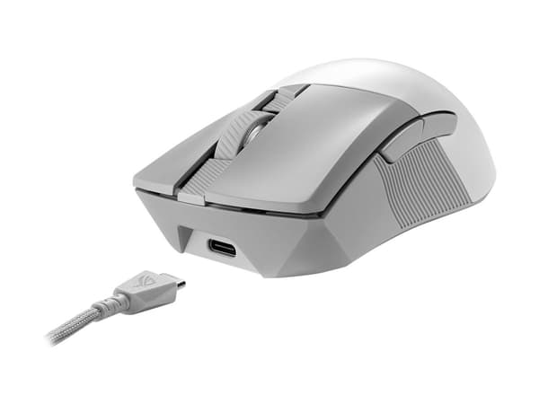 ASUS ROG Gladius III Wireless AimPoint - Mus - högerhänt - optisk - 6 knappar - trådlös, kabelansluten - USB, 2.4 GHz, Bluetooth 5.1 LE - månskensvit