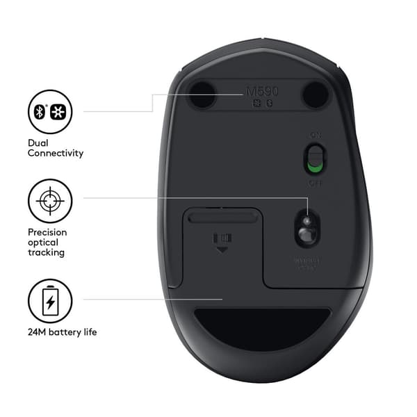 Logitech M590 Multi-Device - Tyst trådlös mus - Svart