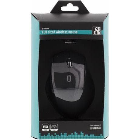 DELTACO trådlös optisk mus, 1000-1600 DPI, 125 Hz, 6 knappar med scroll, 2.4GHz USB nano-mottagare, svart/grå