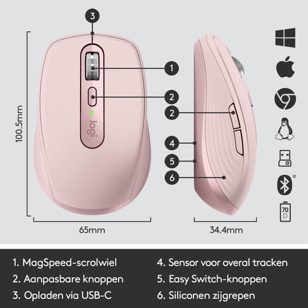 Logitech MX Anywhere 3 - Trådløs mus - Rose