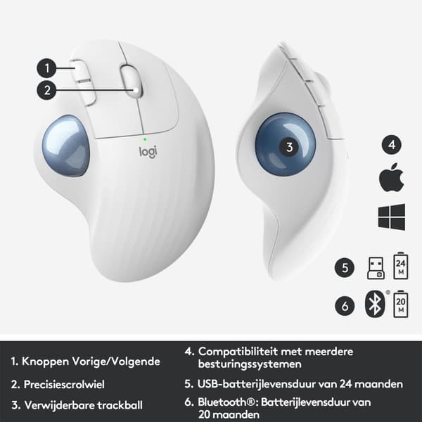 Logitech M575 ERGO trådløs trackballmus - råhvid