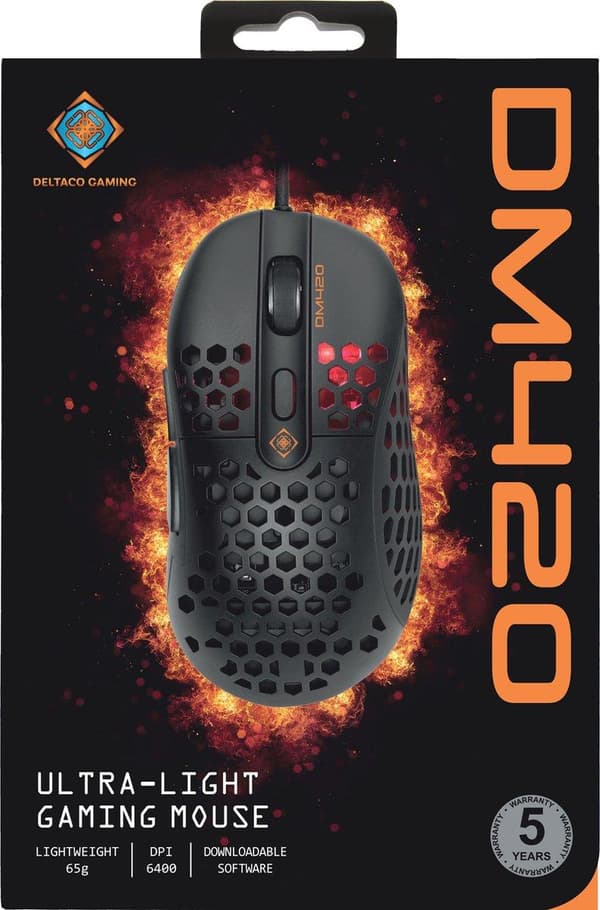 DELTACO GAMING GAM-106 Ultralet gaming mus - 6 knapper - 6400 DPI - Sort