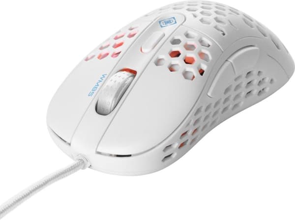 DELTACO GAMING GAM-106-W Ultralätt spelmus - 6 knappar - 6400 DPI - Vit Vit