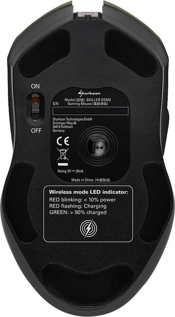 Sharkoon Skiller SGM3 Mus RF Trådlös+USB Type-A Optisk 6000 DPI högerhänt