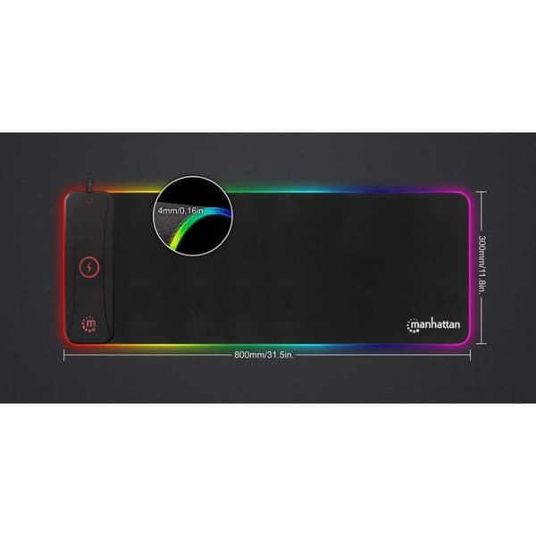Manhattan XXL RGB LED gaming musemåtte med trådløs induktionsoplader 10 W