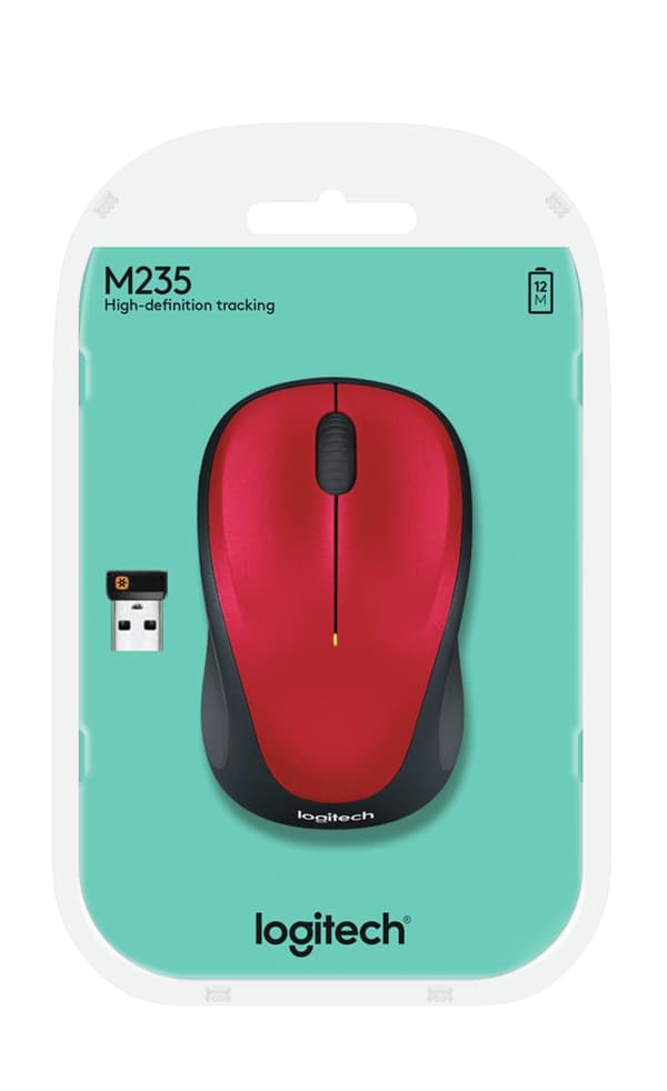 Logitech M235 - 2. generation - Mus - højre- og venstrehåndet - optisk - trådløs - 2,4 GHz - trådløs modtager (USB) - rød