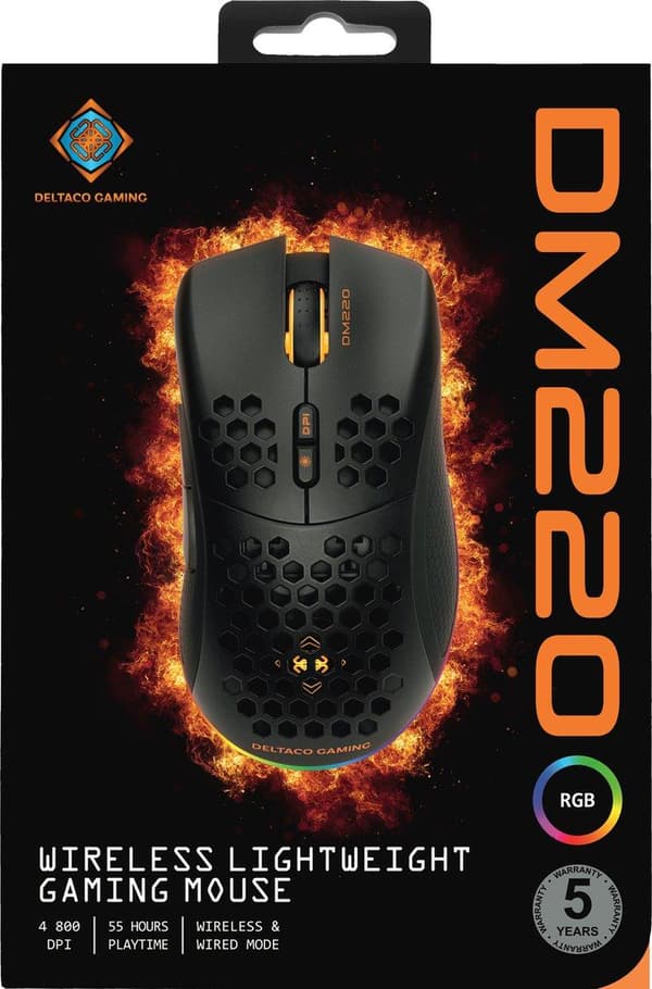 Deltaco Gaming DM220 Trådlös RGB Gaming Mus - 6400 DPI - Svart