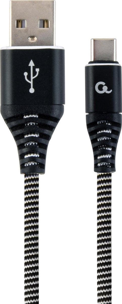 Premium USB Type-C laddnings- och datakabel "bomull", 2 m, svart/vit