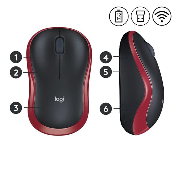 Logitech Wireless Mouse M185 - Mus - trådlös - USB - trådlös mottagare (USB) - röd (910-002240)