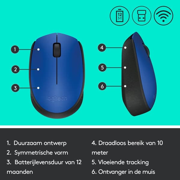 Logitech M171 - Trådlös mus - Blå
