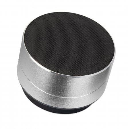 Manhattan metallisk Bluetooth-højttaler (clearance-priser), stænksikker, rækkevidde 10m, microSD-kortlæser, Aux 3,5 mm-stik, USB-A-opladningskabel med