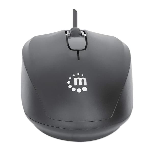 MANHATTAN Comfort II USB-A optisk mus, tre knappar + rullhjul, 1000 dpi, Ambidextrous, 1,2 m kabel, svart (190190)