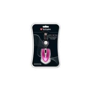 Verbatim Go Mini optisk rejsemus - mus - højre- og venstrehåndet - optisk - 3 knapper - kablet - USB - hot pink Lyserød