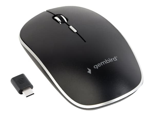 Gembird MUSW-4BSC-01 - Mus - optisk - 4 knappar - trådlös - 2.4 GHz - USB-C trådlös mottagare - svart - blåsa