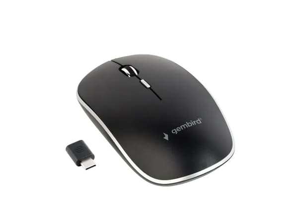 Gembird MUSW-4BSC-01 - Mus - optisk - 4 knappar - trådlös - 2.4 GHz - USB-C trådlös mottagare - svart - blåsa