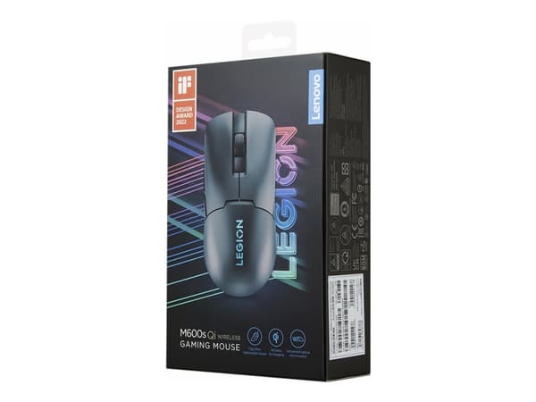 Lenovo Legion M600s - Mus - Qi - høyre- og venstrehåndet - optisk - 6 knapper - trådløs, kablet - 2.4 GHz, USB-C, Bluetooth 5.0 - steingrå - løsvekt