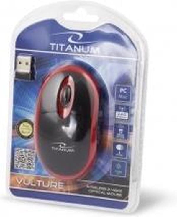 Titanum TM116E Trådlös 3D-mus 2,4GHZ Svart / Röd