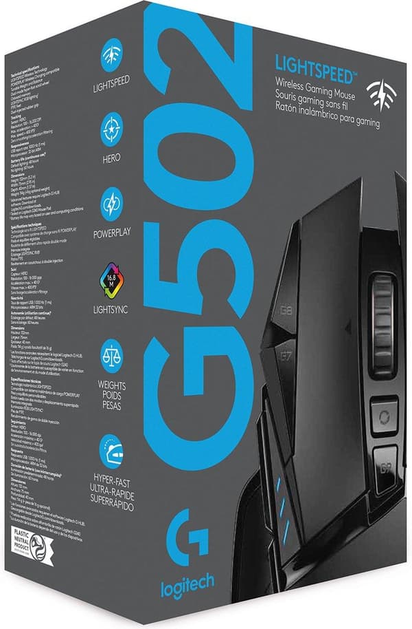 Logitech G502 LIGHTSPEED - Langaton pelihiiri - 25K DPI - Musta musta